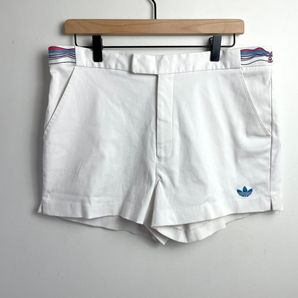 Vintage 80s Adidas Trefoil Shorts XXL White‎ Striped Waistband Retro Preppy